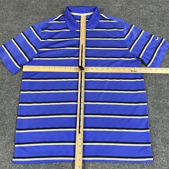 Nike Golf Mens Polo Shirt L Blue Striped Performance Poly - Picture 2 of 7